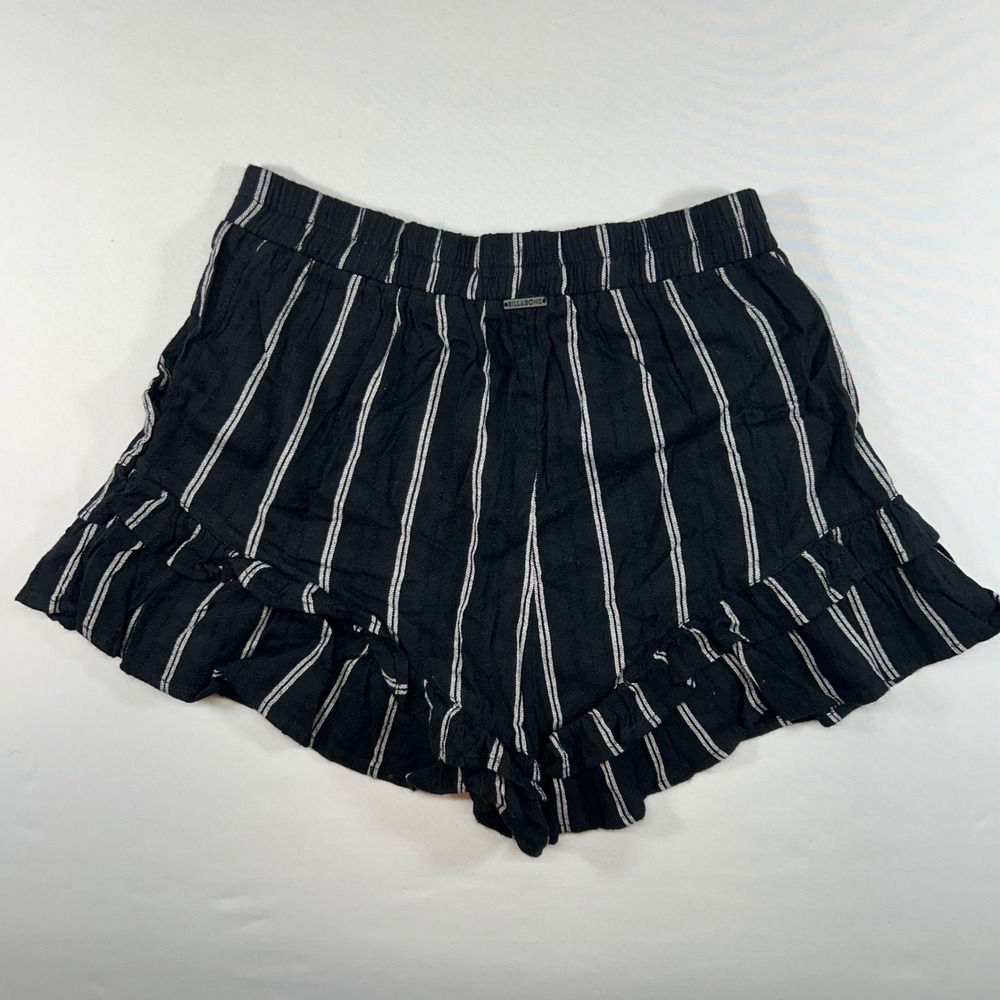 Billabong Womens Black White Striped Ruffle Hem Elastic Waist Shorts Size Medium - Picture 6 of 6